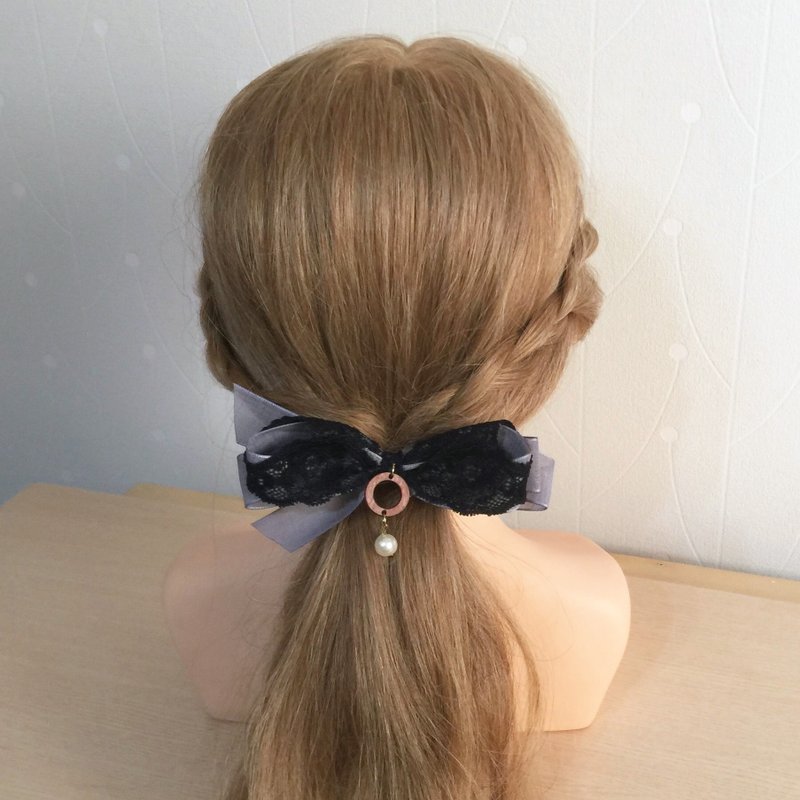 黑灰/ 典雅蕾丝蝴蝶结香蕉夹 弹簧夹 自动夹 发圈 发束 鲨鱼夹 - 发饰 - 其他材质 黑色