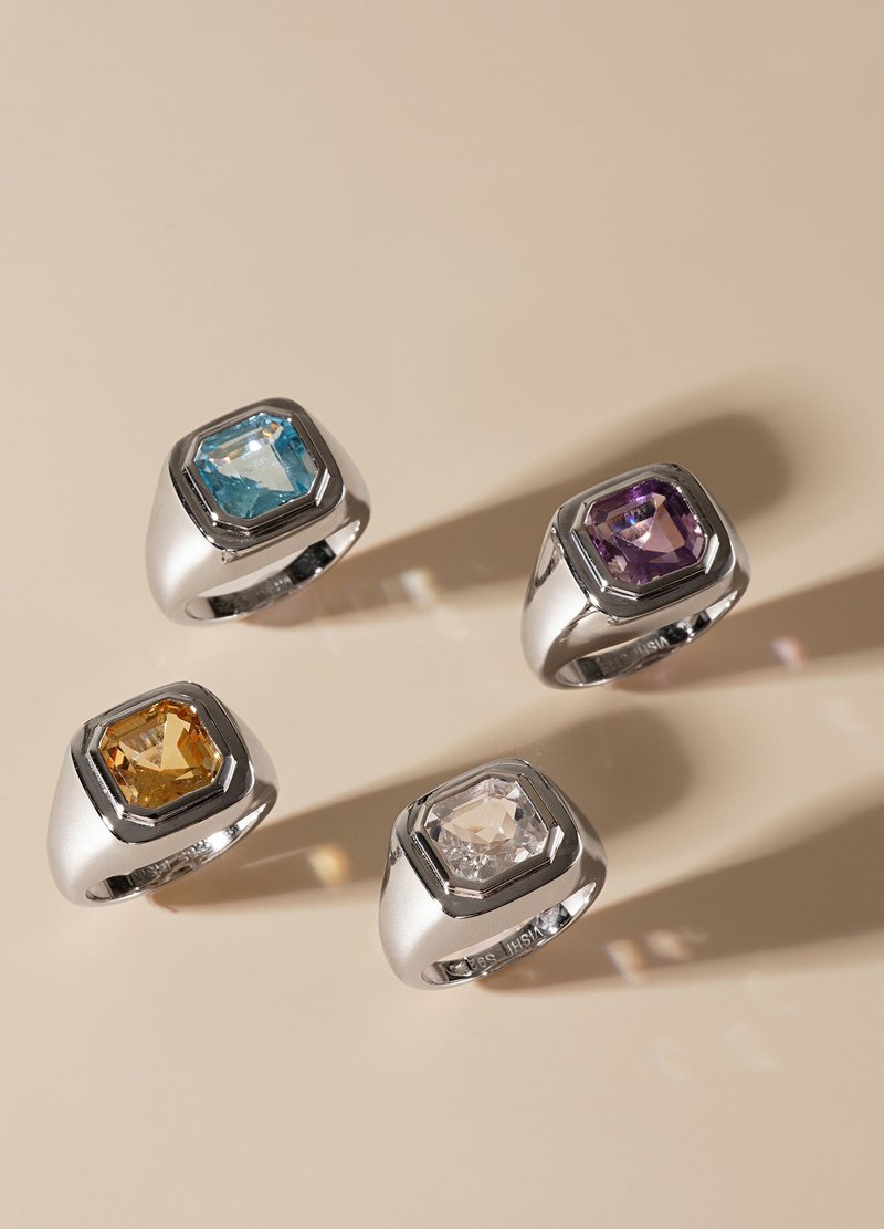 水晶图章戒指  未时VISHI天然紫黄水晶托帕石925银闭口指环女高端 - 戒指 - 玻璃 多色