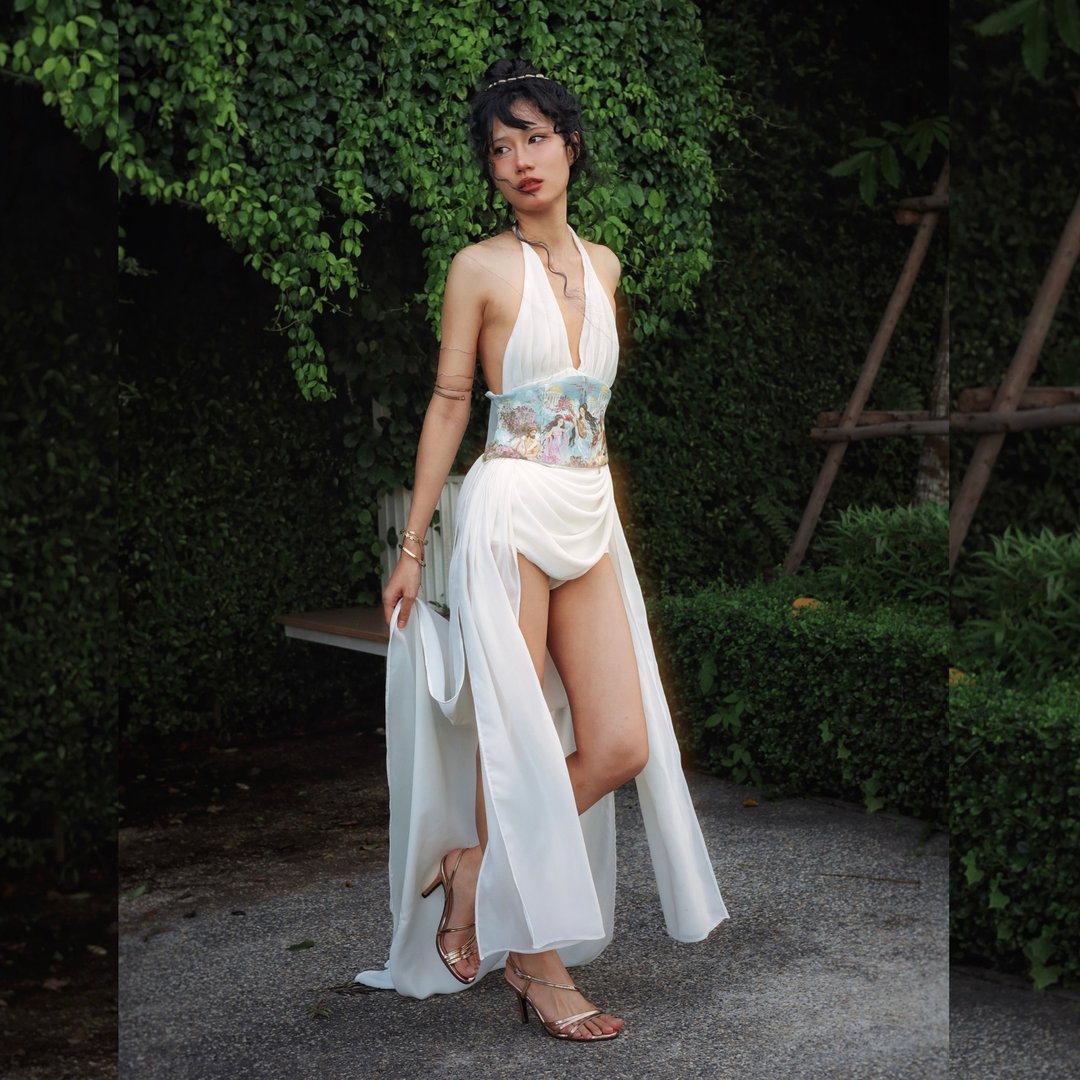 Selene 垂坠长洋装 / Venus in Bloom 束腰外衣 - 洋装/连衣裙 - 聚酯纤维 白色