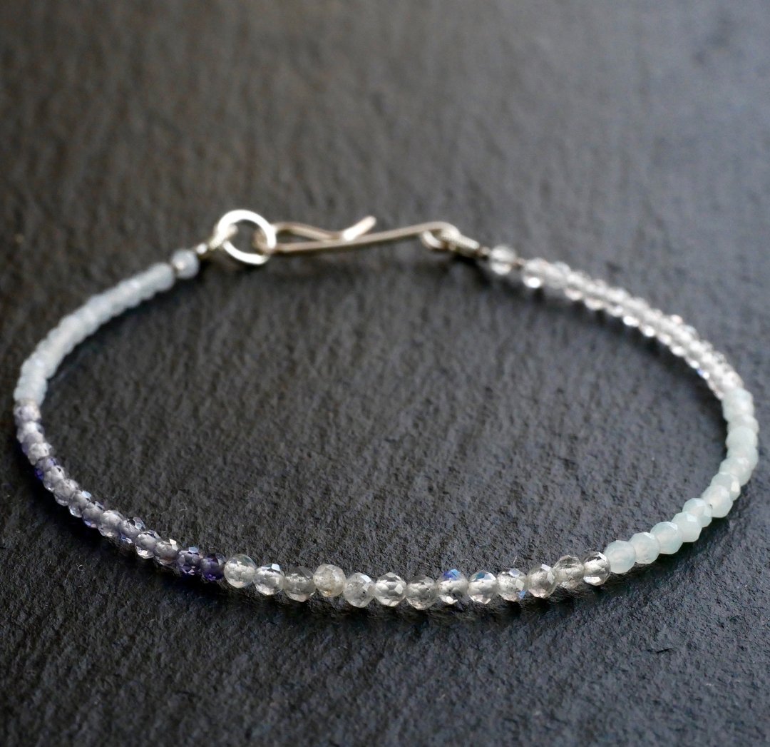 5color block  Small natural stone Bracelet    Cool color - 手链/手环 - 宝石 蓝色