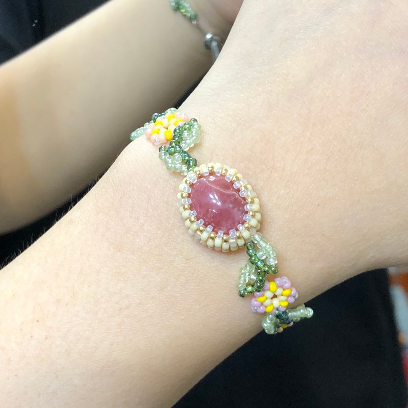 阿根廷红纹石 花花 串珠纯银手链 - 手链/手环 - 水晶 红色