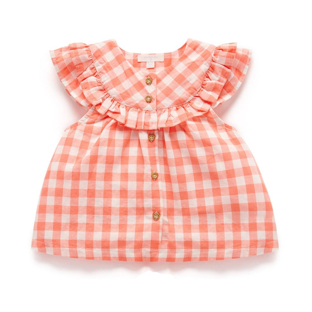 澳洲Purebaby有机棉女童装上衣12M-4T 珊瑚红格纹 - 童装上衣 - 棉 