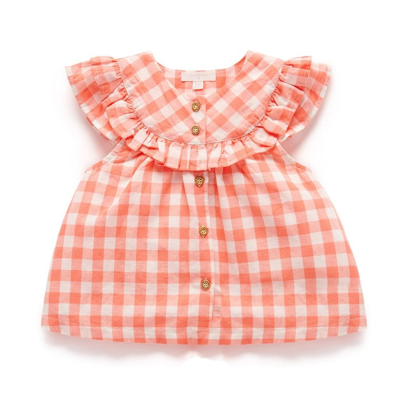 澳洲Purebaby有机棉女童装上衣12M-4T 珊瑚红格纹 - 童装上衣 - 棉．麻 
