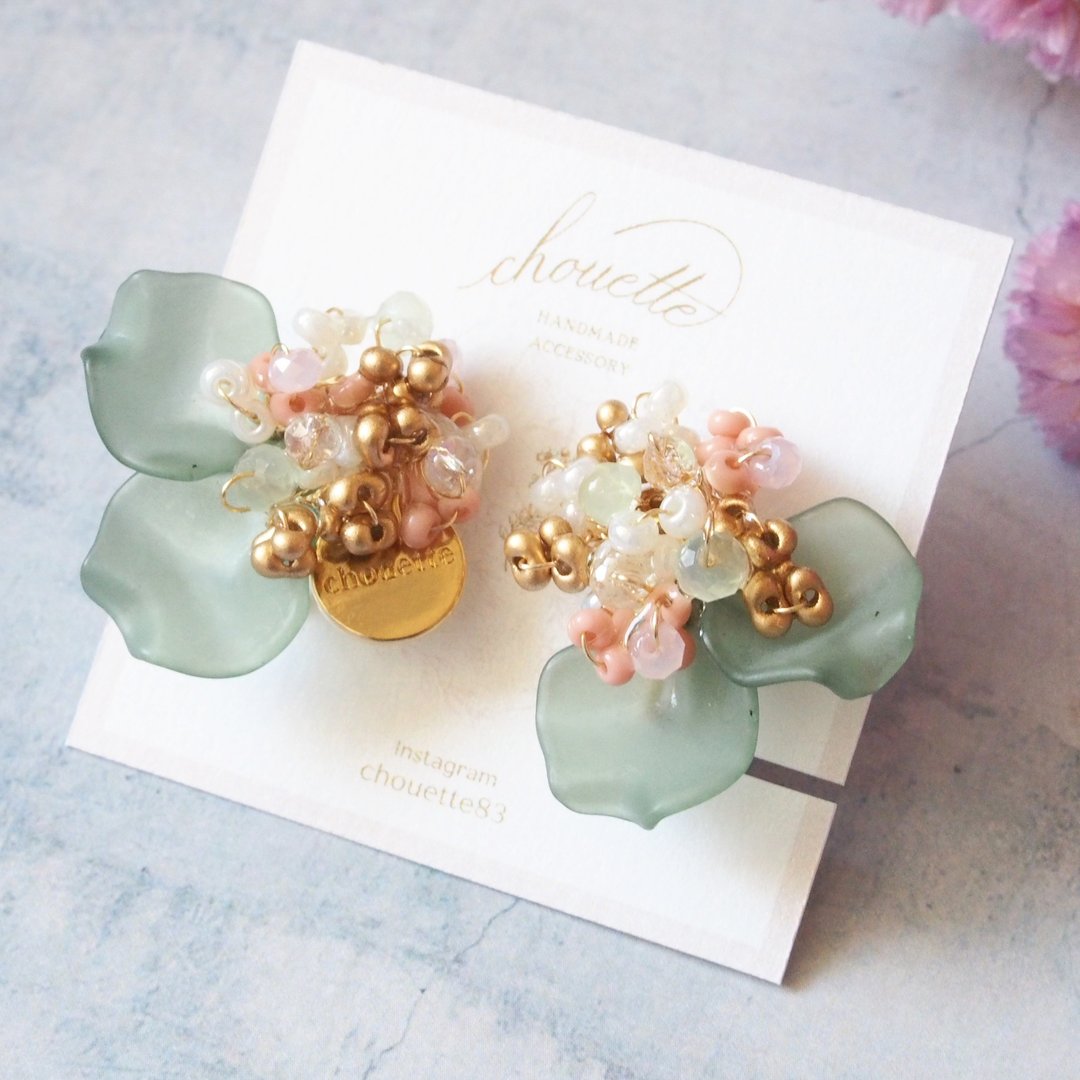 fleur de neige pierce /earring(green) - 耳环/耳夹 - 压克力 绿色