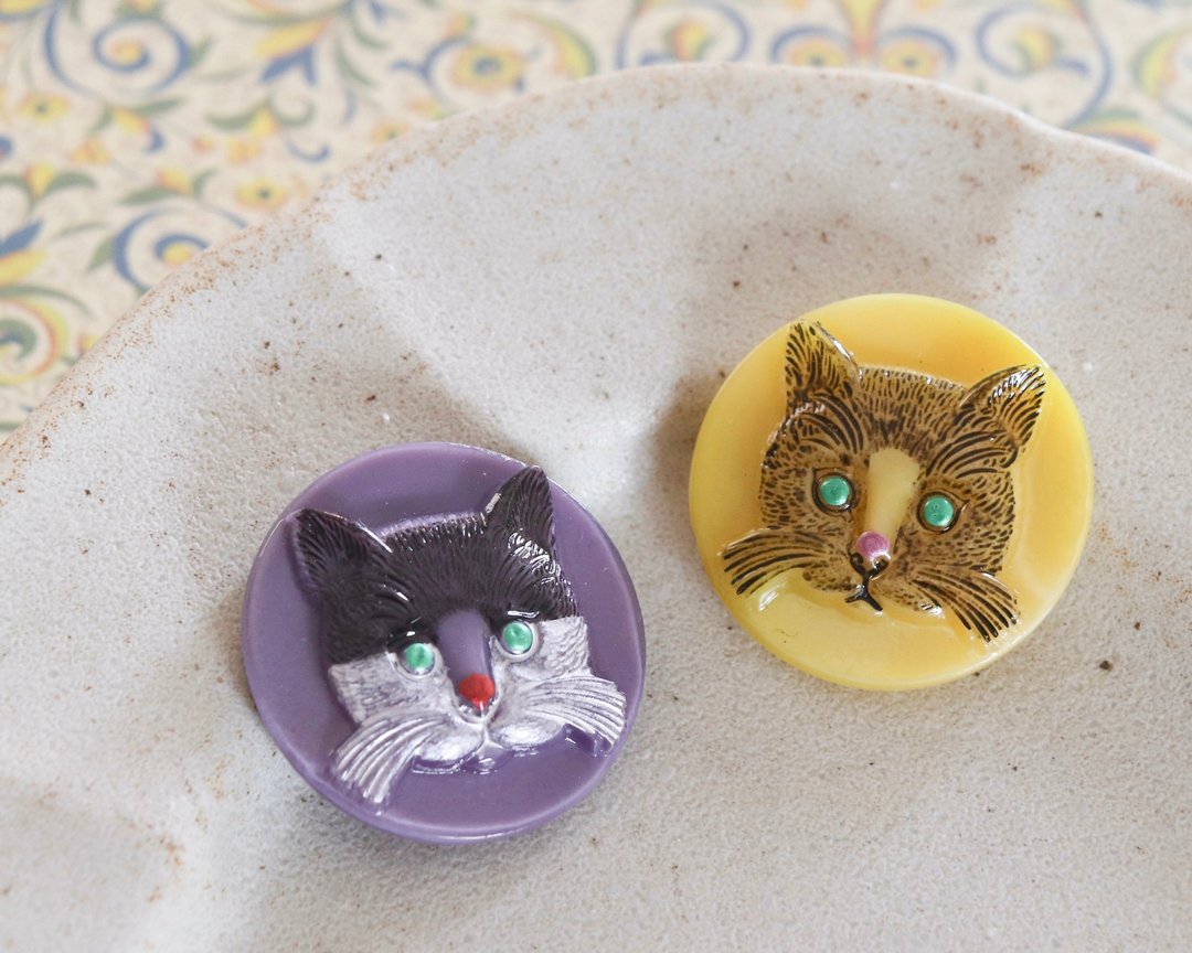 猫咪玻璃钮扣组 ( 27mm / 2 入组) - 陶艺 - 玻璃 黄色