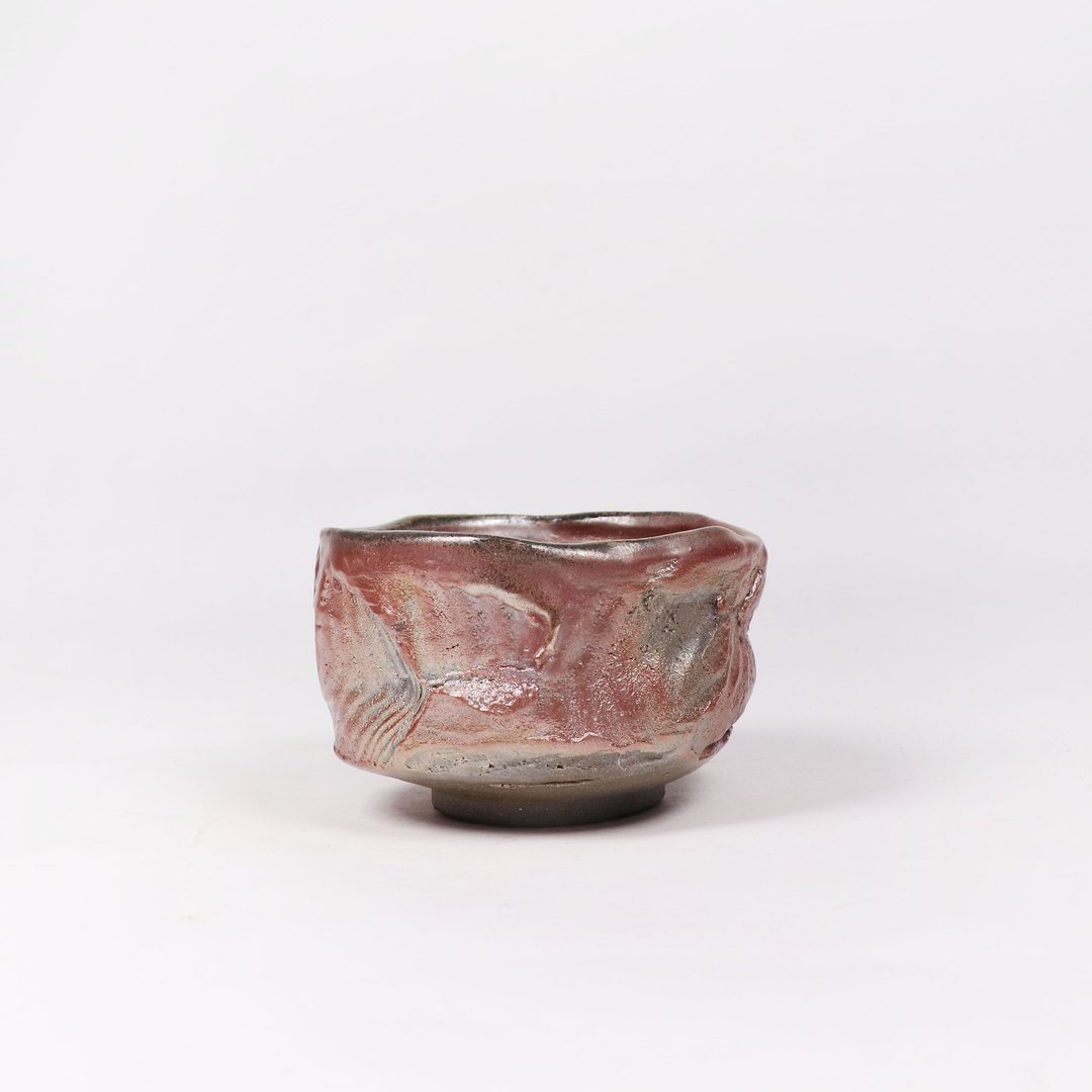 明芽窑 l 柴烧金彩刻纹茶碗 陶器 陶艺品 茶具 H6 - 茶具/茶杯 - 陶 咖啡色