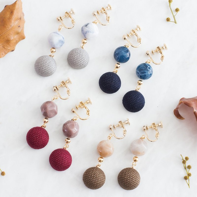 短款耳夹耳勾 夹式耳环 日本配件 大理石纹压克力珠手工制作 包装 - 耳环/耳夹 - 铜/黄铜 红色