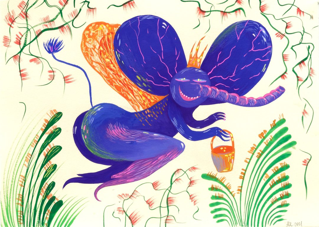 原画可爱插图大象蝴蝶仙女水粉在纸上 - 墙贴/壁贴 - 纸 多色