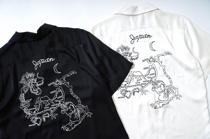 Houston 针绣纪念衬衫 横须贺 vintage 黑白两色 map款 - 男装衬衫 - 丝．绢 多色