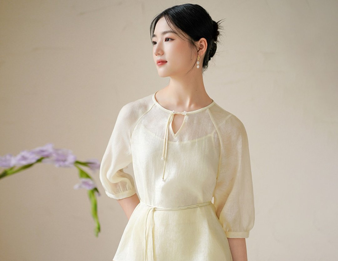 新中式 韵雅禅意中國風汉服茶服洋裝 - 洋装/连衣裙 - 丝．绢 白色