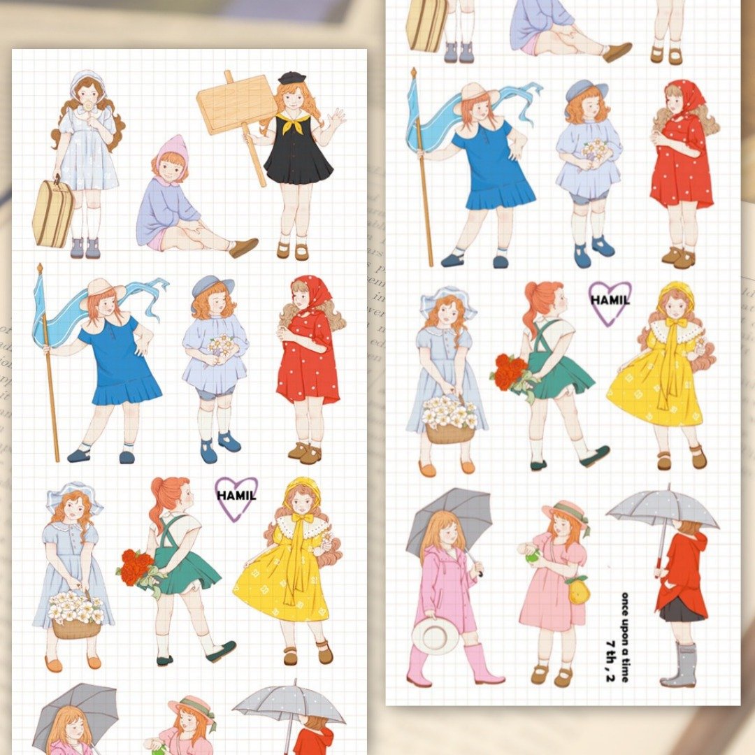 once upon a time 7 ver2 PET (hamil) 复古女孩仕女角色贴纸 - 贴纸 - 纸 多色