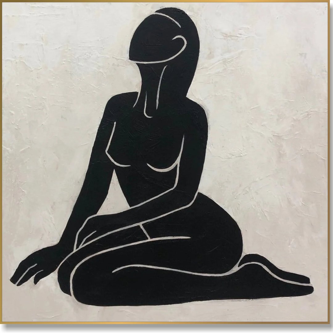 布面抽象裸体画 - 手工黑白油画艺术裸体女人 - 墙贴/壁贴 - 压克力 黑色