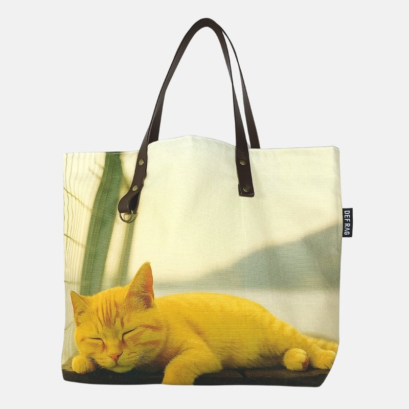 黄昏虎斑猫写实大容量托特包【日本制】 - 手提包/手提袋 - 棉．麻 咖啡色