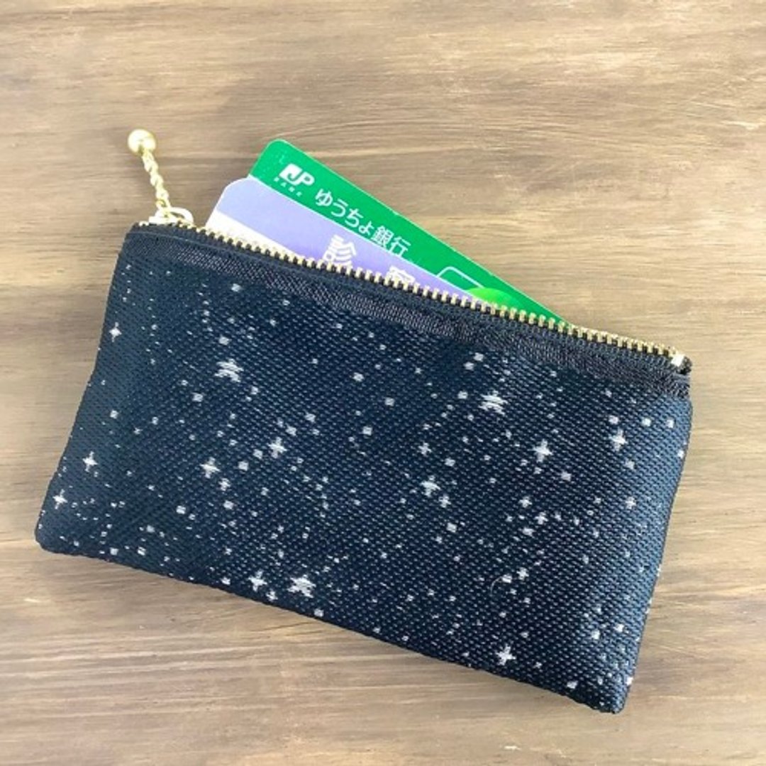 【星光夜语】榻榻米布边 扁平迷你小包 零钱包 卡片夹 星星 宇宙 天空 黑 银 - 化妆包/杂物包 - 其他材质 黑色