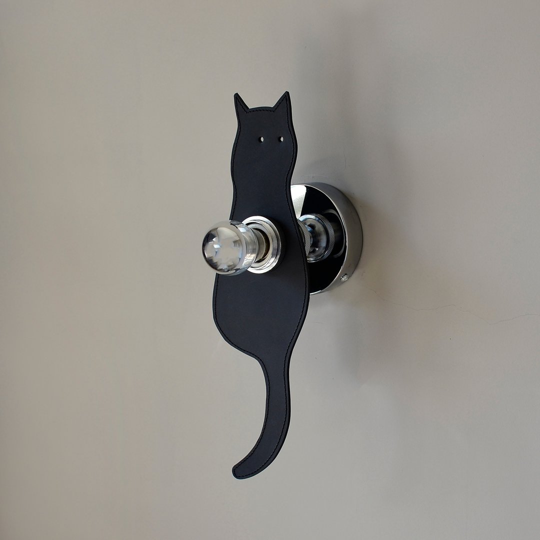 【喵の影】皮革壁灯 猫咪剪影 牛皮订制 - 灯具/灯饰 - 真皮 黑色