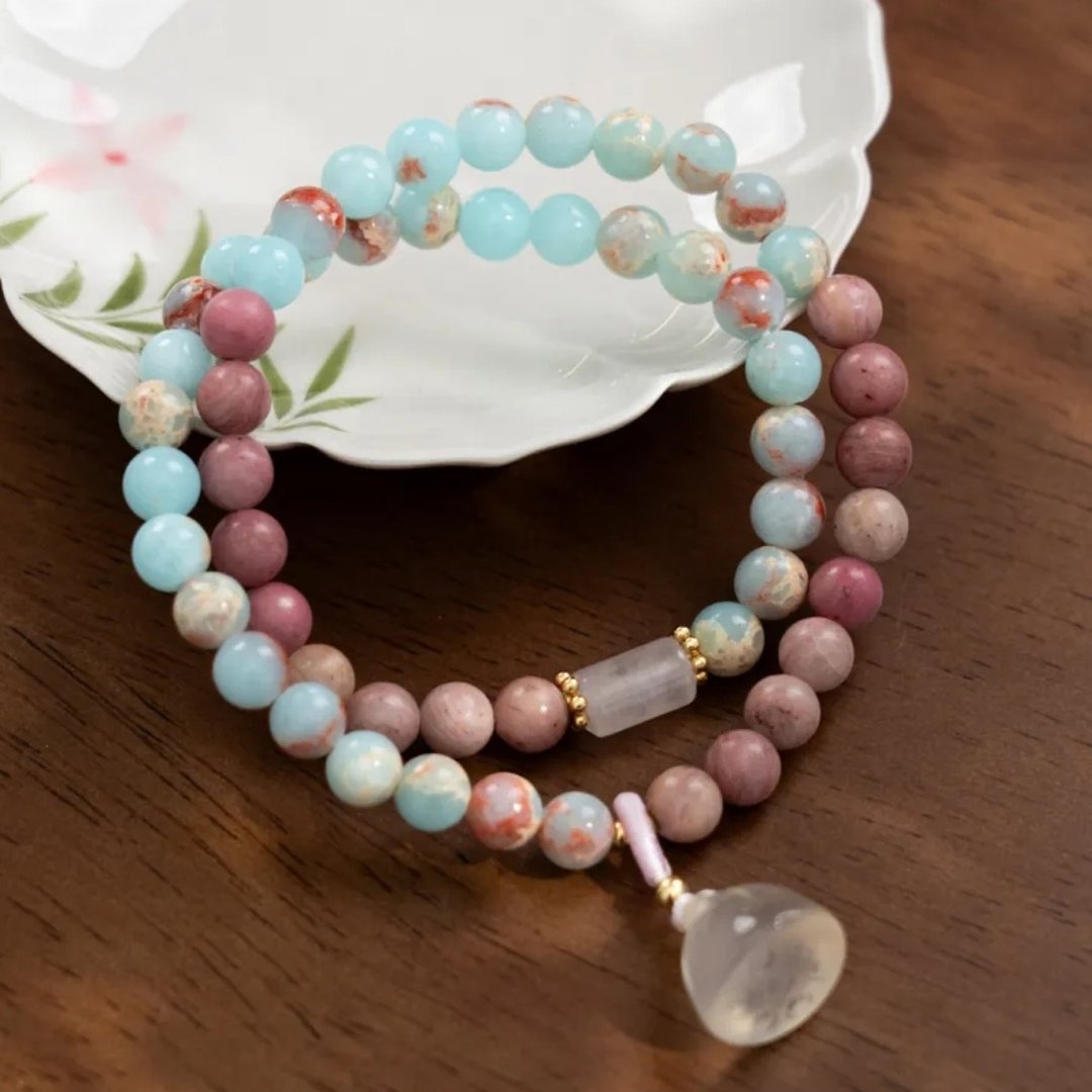寿山石红木纹石双圈手链 - 手链/手环 - 石头 