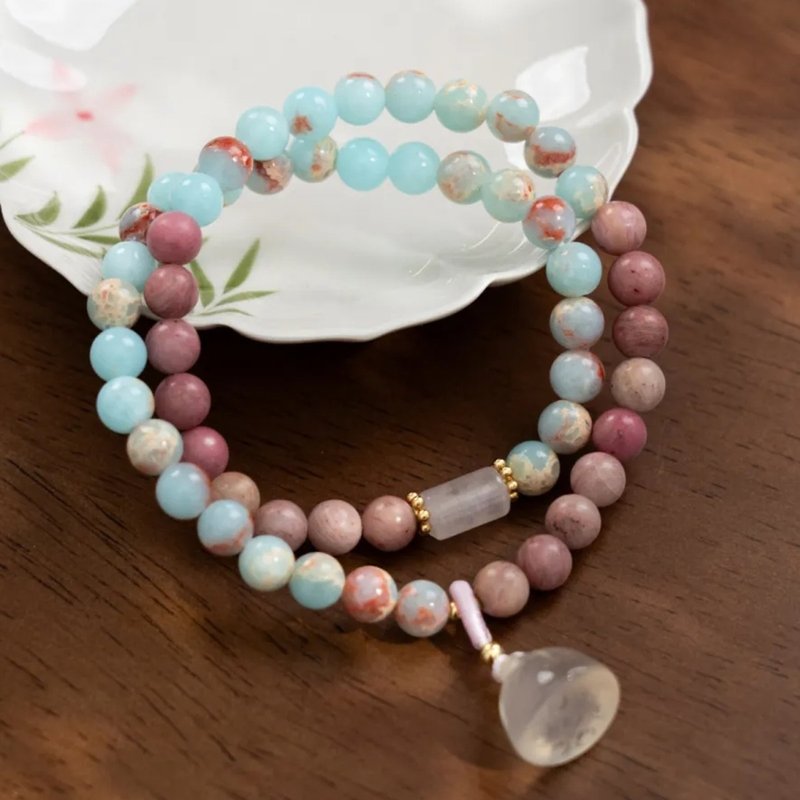 寿山石红木纹石双圈手链 - 手链/手环 - 石头 