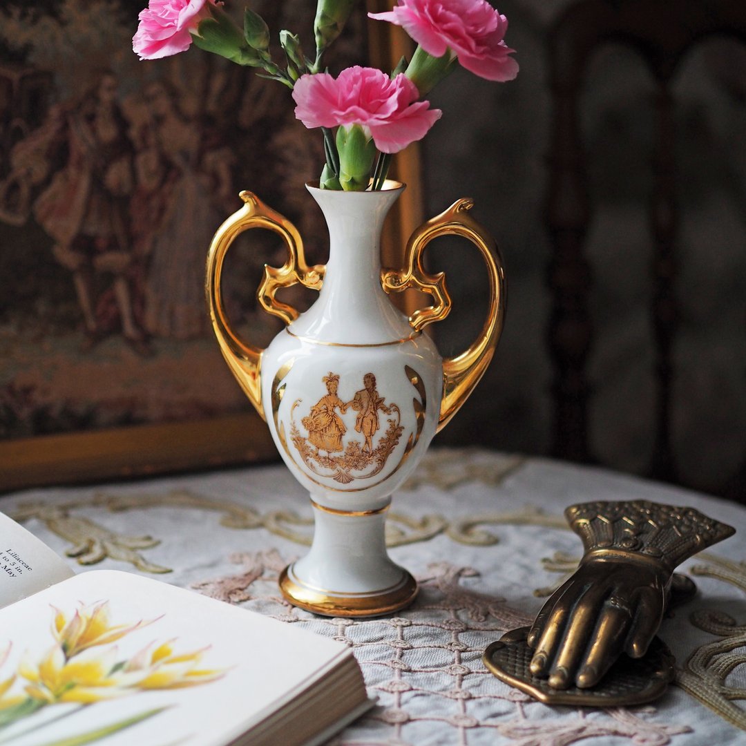 1960年法国 Limoges 镀金手柄 花瓶 / 花宫娜 Fragonard - 花瓶/陶器 - 陶 金色