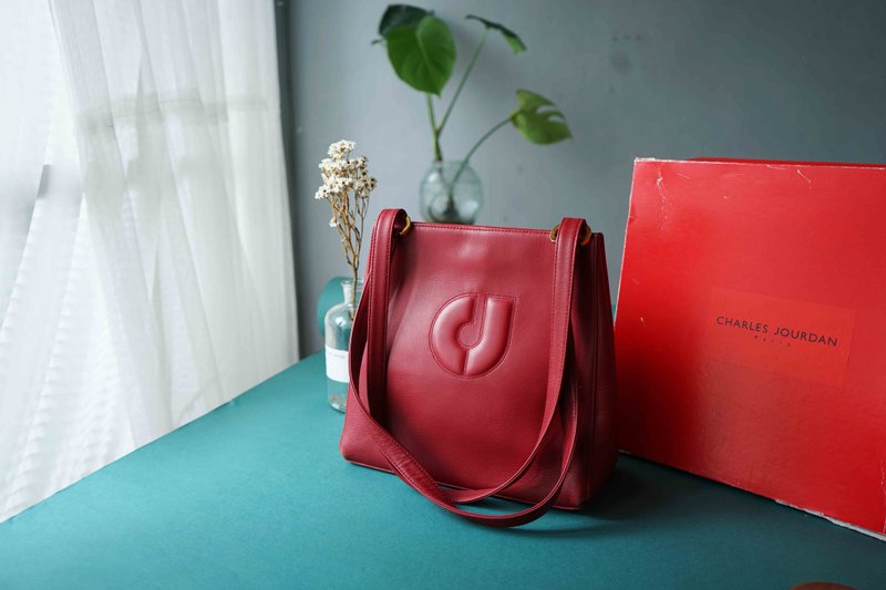 寻宝复古古董包-charles jourdan 大红色立体logo托特肩背包 - 侧背包/斜挎包 - 真皮 红色
