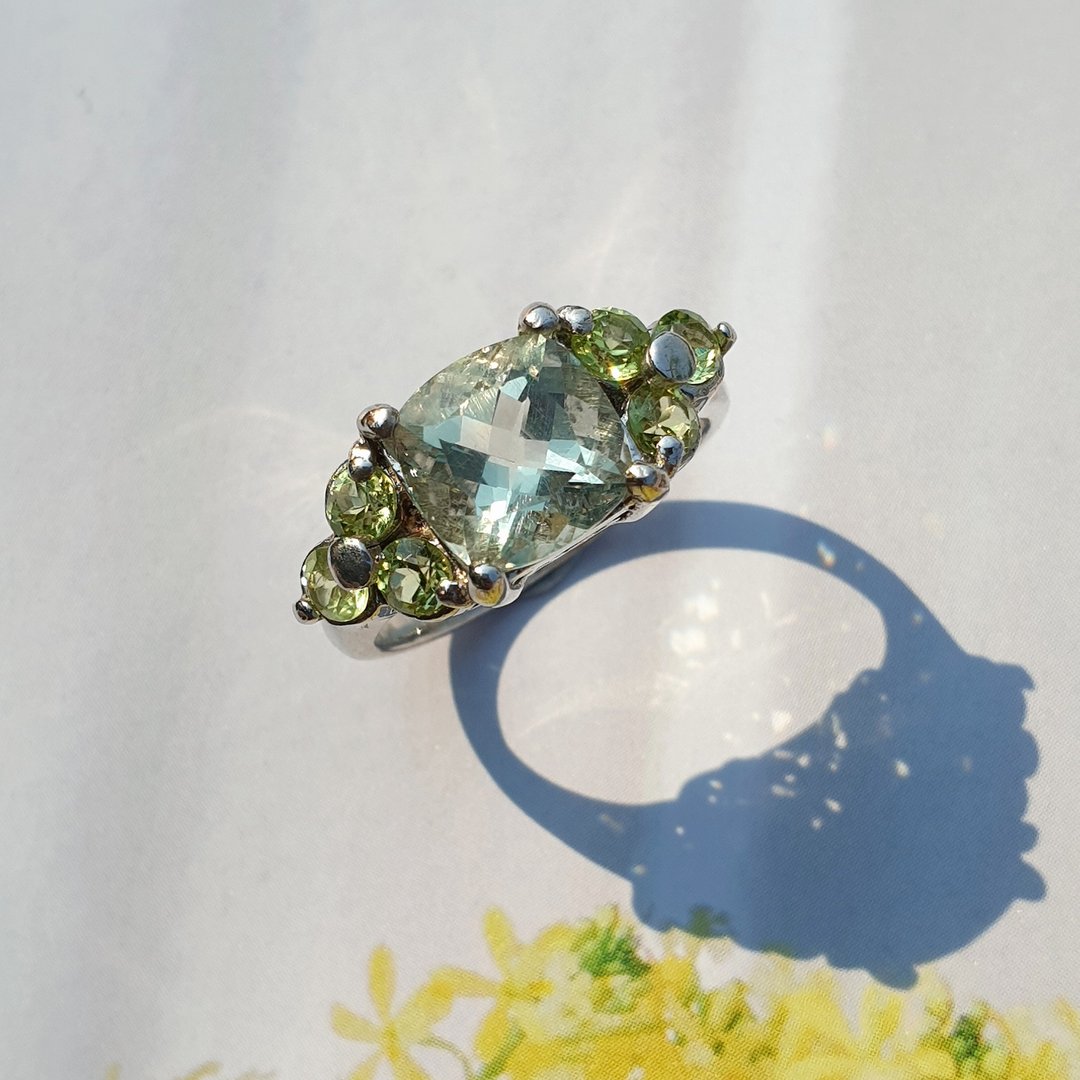 Green amethyst ring with Peridot gemstone, 925 Silver - 戒指 - 半宝石 绿色