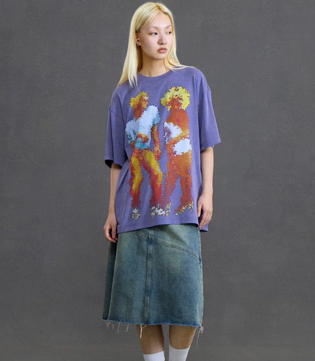 Dotted Vintage T-shirt 点点复古T恤 無性別穿搭 - 中性连帽卫衣/T 恤 - 棉 紫色