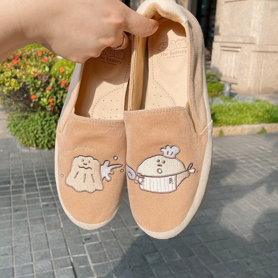 奶油家族 烤焦可露露与柠檬小子厚底轻休闲乐福鞋懒人鞋 - 奶茶 - 女款休闲鞋 - 棉 咖啡色