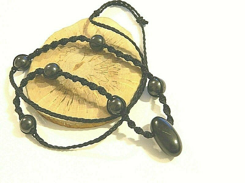 Shungite necklace, macrame beaded healing necklace - 项链 - 其他材质 黑色