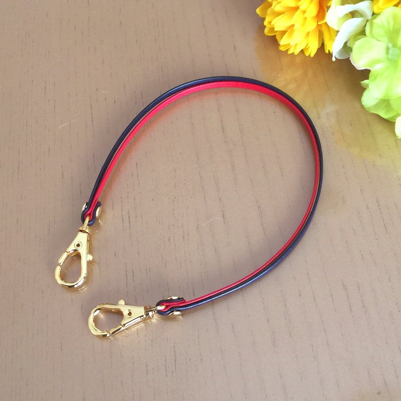 Two-tone color Leather strap ( Red and Navy ) - Clasps : Gold - 吊饰 - 真皮 蓝色