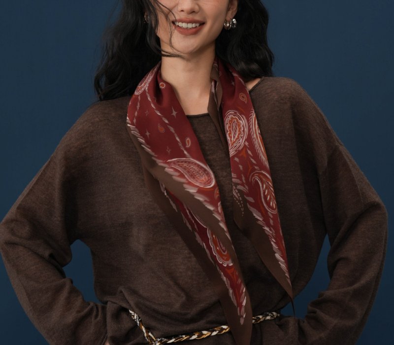 【佩斯利】法式复古/桑蚕丝/腰果花菱形巾 - 丝巾 - 丝．绢 多色