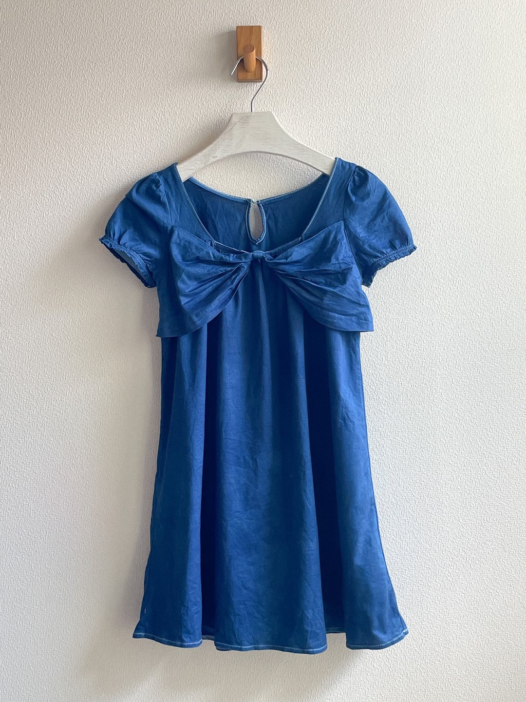 日本制 手染 蓝染高品质古着 蝴蝶结设计可爱罩衫 Tunic aizome japanblue 棉质素材 - 女装上衣 - 棉 蓝色