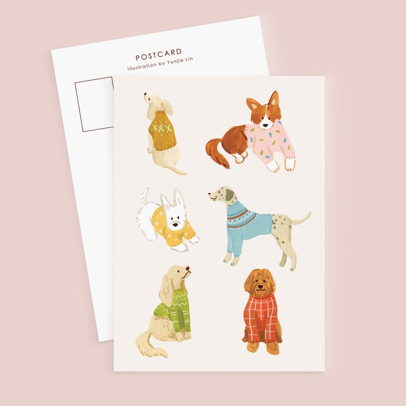 穿毛衣的小狗 I 明信片 - 卡片/明信片 - 纸 粉红色