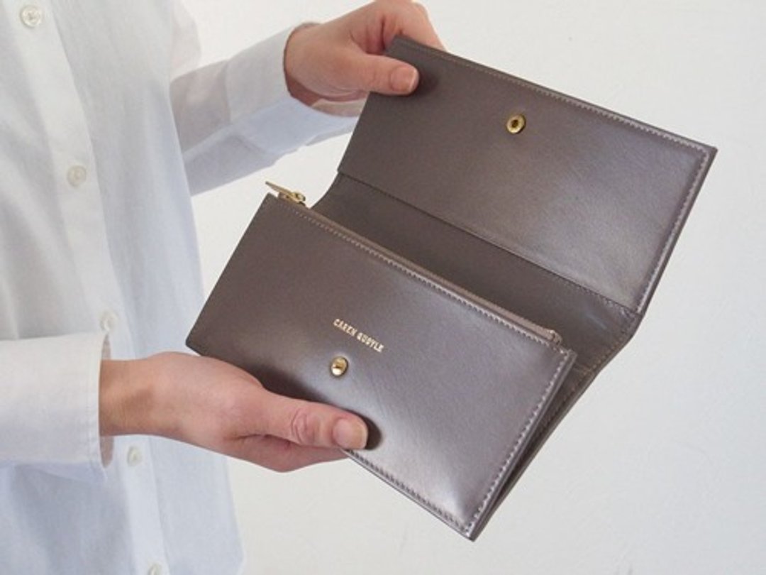 日本皮革制成的都会风格长夹 - Long Wallet - GREY - CAREN QUOYLE - - 皮夹/钱包 - 真皮 灰色