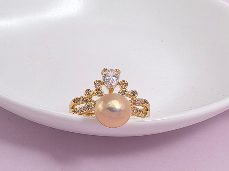 皇冠 天然淡水珍珠 金色珍珠 S925银18K注金 戒指 - 戒指 - 珍珠 金色