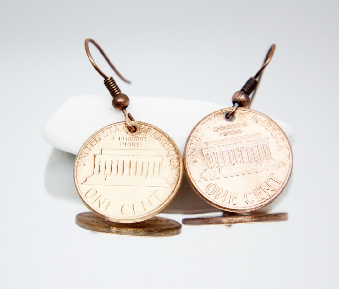 Ancient Coin Jewelry Coin Drop Earrings Coin Hoop Earrings Mini Coin Earrings - 耳环/耳夹 - 其他金属 