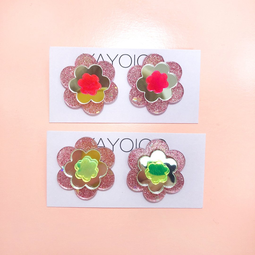 RAME FLOWER PINK / 针式耳环・夹式耳环 - 耳环/耳夹 - 压克力 多色