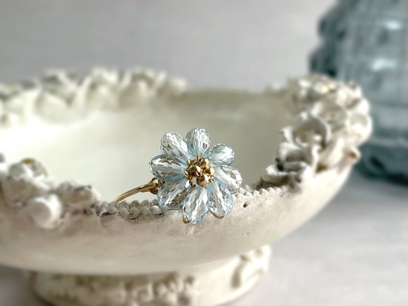 Marguerite - 14kgf 天然石玛格丽特铜线戒指 | 天蓝托帕石 - 戒指 - 宝石 蓝色