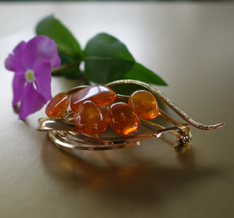 琥珀 Amber 蜜蜡 缅甸金珀 胸针 6.6公克 波罗的海琥珀 - 胸针 - 半宝石 金色