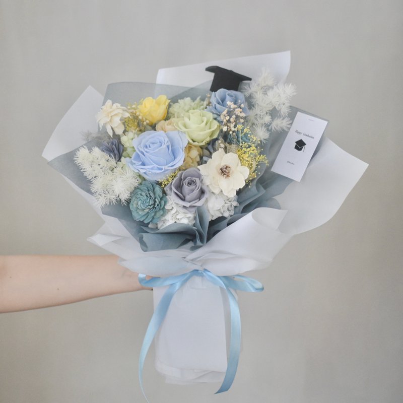 /毕业花束E款 蓝色/七夕 教师节 毕业花束 情人节 永生花 玫瑰 - 干燥花/捧花 - 植物．花 蓝色