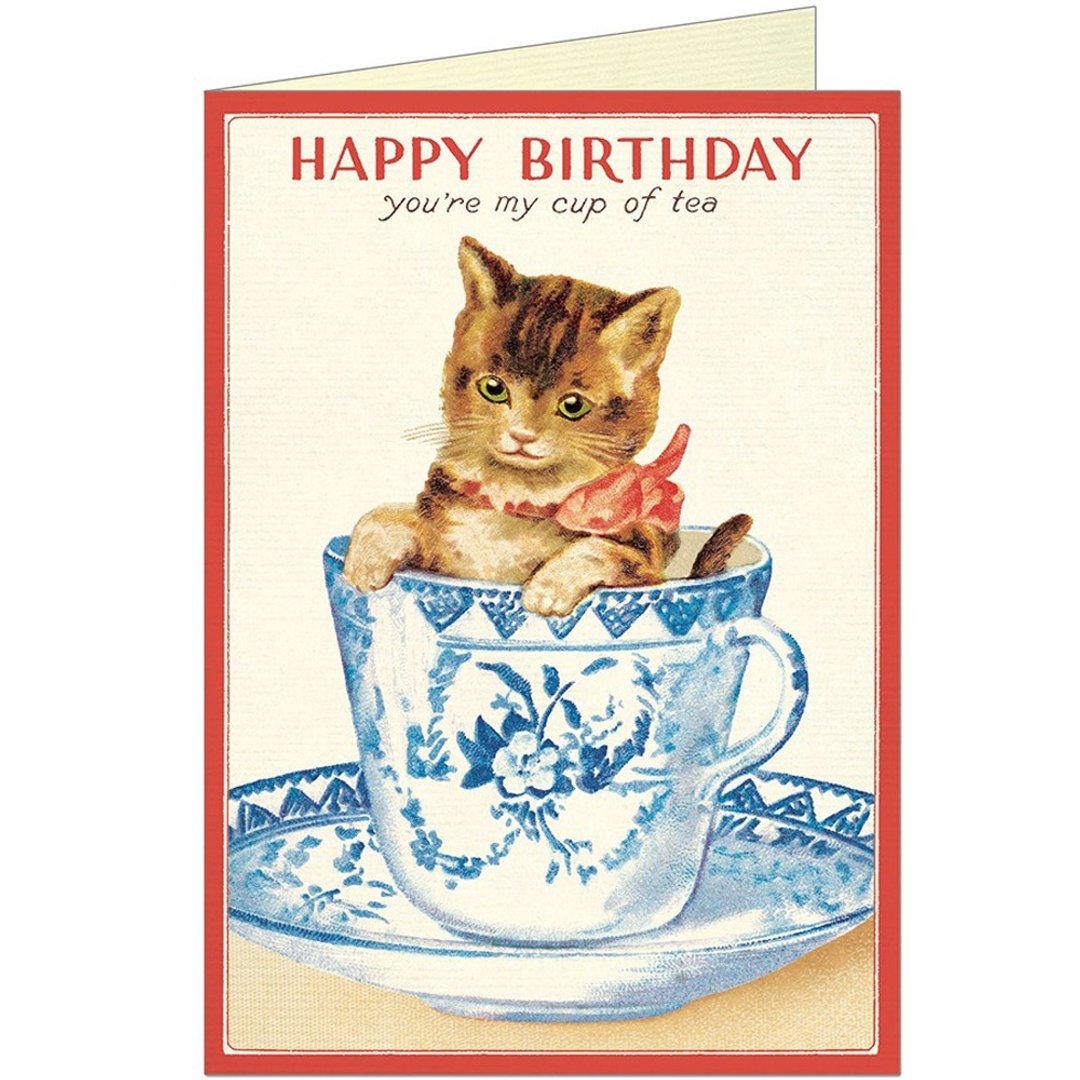 Cavallini & Co.  GREETING CARD 生日卡(大)_猫猫与茶杯 - 卡片/明信片 - 纸 多色