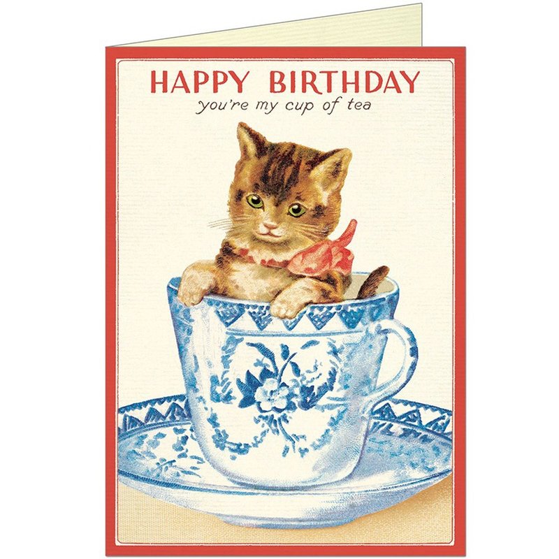 Cavallini & Co.  GREETING CARD 生日卡(大)_猫猫与茶杯 - 卡片/明信片 - 纸 多色
