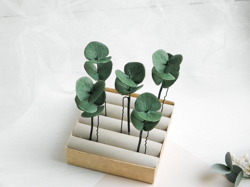 绿色尤加利发簪 ． 永生花朵婚礼发饰 ． 绿叶新娘头饰 - 发饰 - 其他材质 绿色