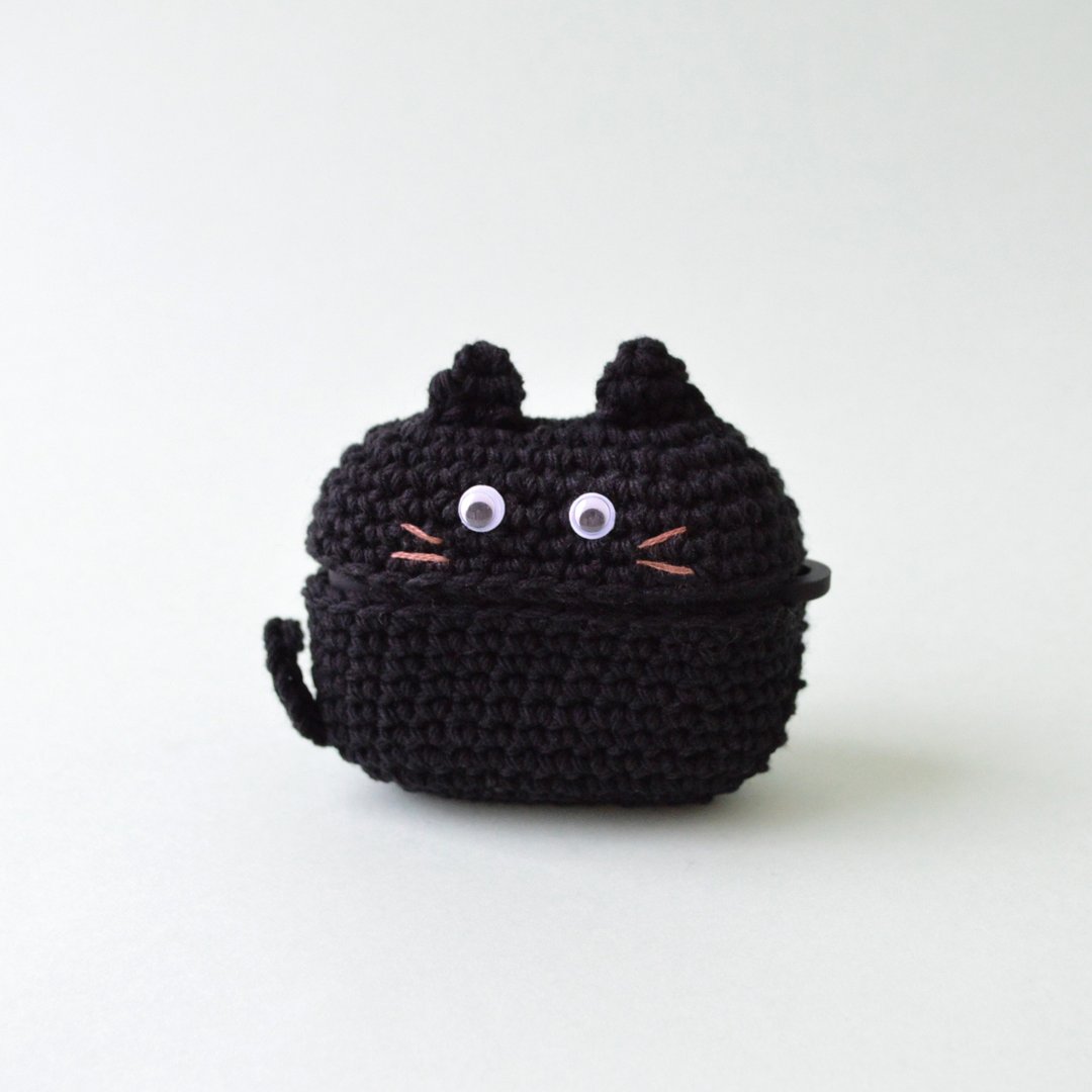 黑猫AirPods Pro机箱盖　带硅胶套黑色保护套Amigurumi - 耳机收纳 - 棉 黑色