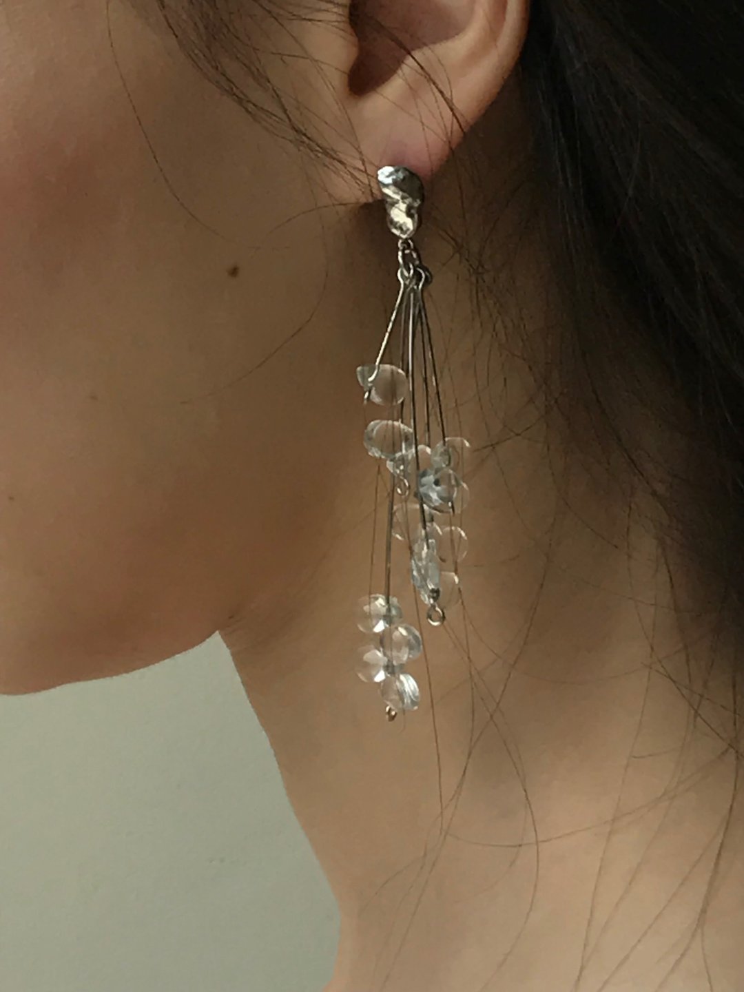 澈染体耳环/耳夹可 华丽耳环 约会饰品 透明 耳夹耳环 夹式 浮夸 - 耳环/耳夹 - 琉璃 透明
