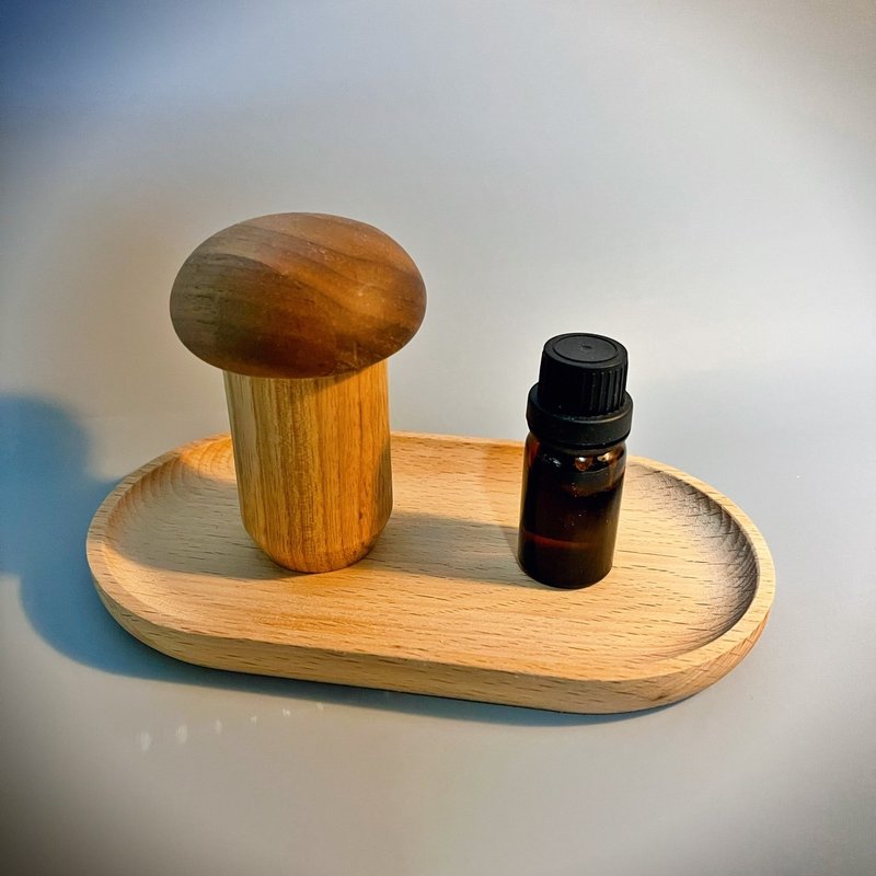 【森林小岛】手作蘑菇扩香木  双木质材搭配・附椭圆木盘・精油香 - 香薰/精油/线香 - 木头 