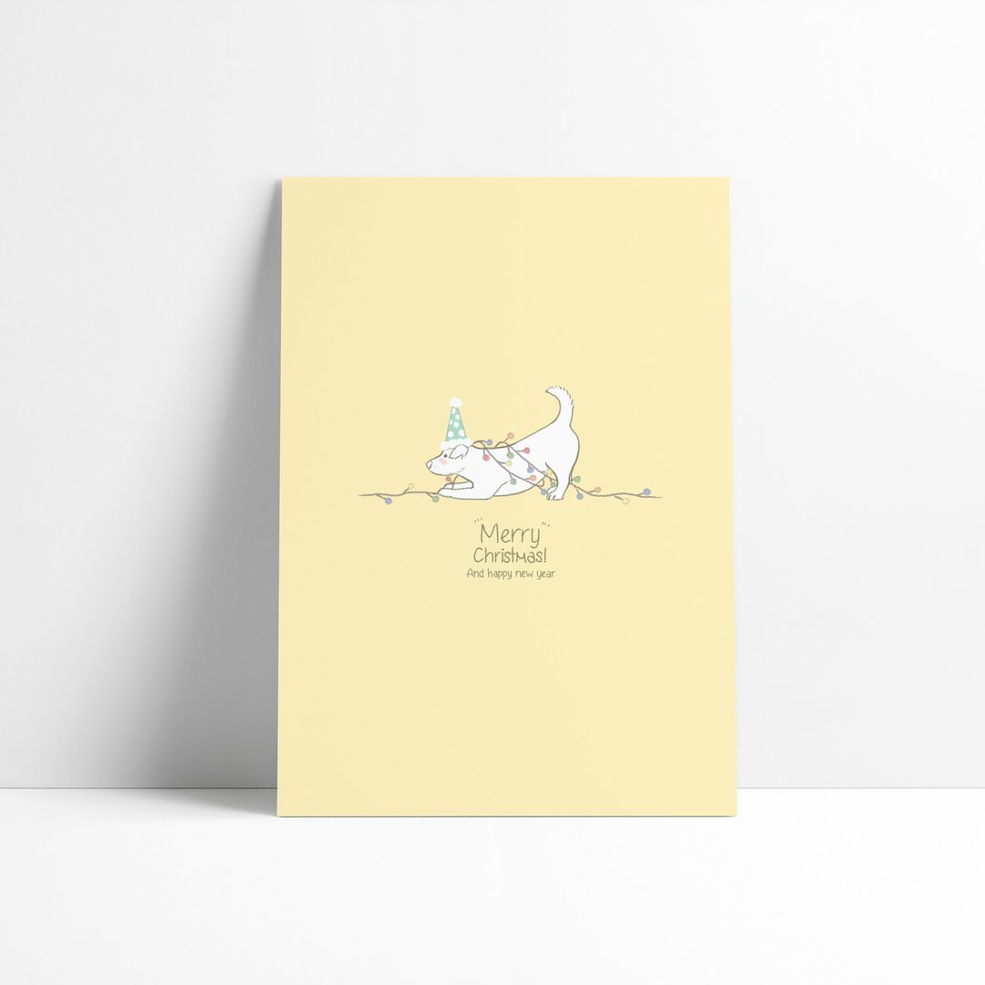 Happy Dog Merry Christmas and Happy greeting card. - 卡片/明信片 - 纸 粉红色