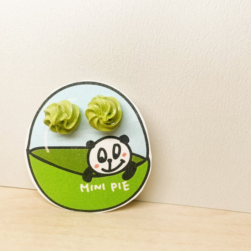 抹茶奶油耳环组(两个一组)(可改耳夹式) - 耳环/耳夹 - 粘土 绿色