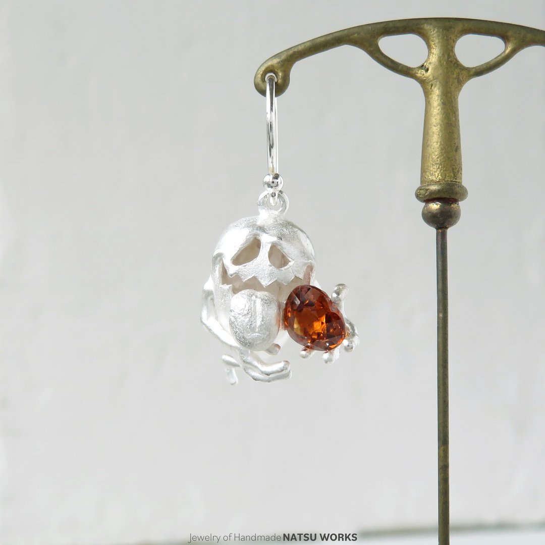 幽灵耳环 / Gem and Ghost Earring 2025 万圣节 锆石 - 耳环/耳夹 - 宝石 橘色