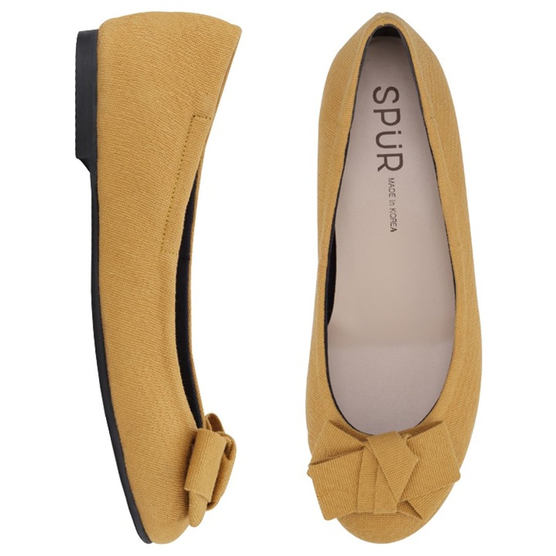 SPUR 折叠礼物蝴蝶结平底鞋 LS8016 MUSTARD - 女款牛津鞋/乐福鞋 - 其他材质 黄色