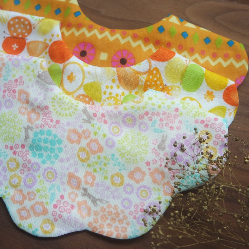 六重纱围兜组 / 弥月礼物 / 灿烂橘黄色 (三入组) - 围嘴/口水巾 - 棉．麻 橘色