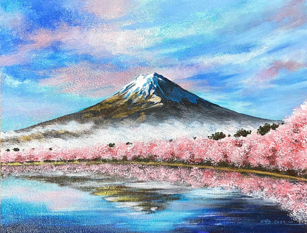 富士仙境/压克力画/画布板(5F 27 x 35 CM) - 摆饰 - 棉 粉红色
